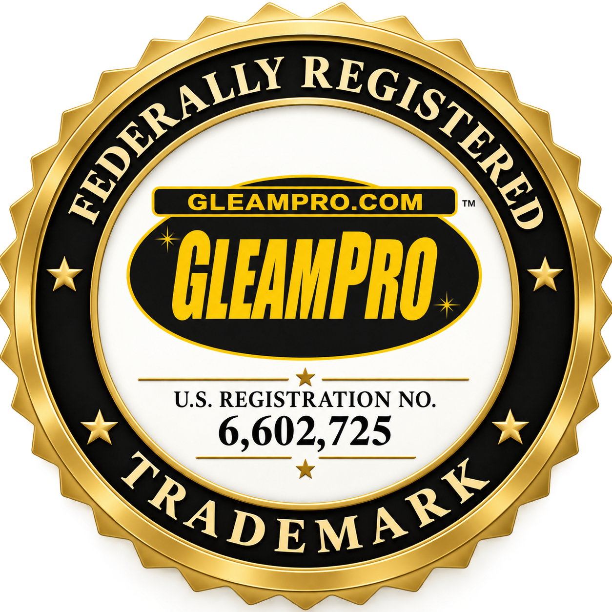 GleamPro federally registered trademark badge, U.S. Registration No. 6,602,725